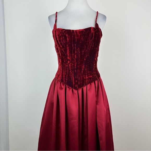 Jessica McClintock x Cache 90’s Vintage Crushed Velvet Satin Skirt Dress Size 10 - Picture 1 of 15